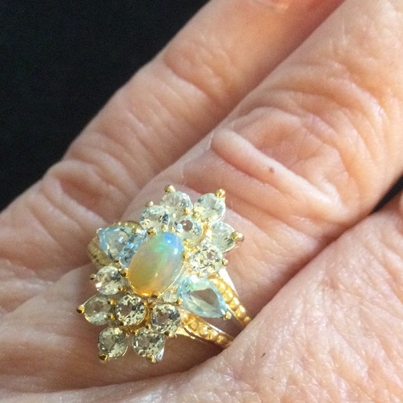Genuine Fiery Opal & Aquamarine Ring - Picture 6 of 12